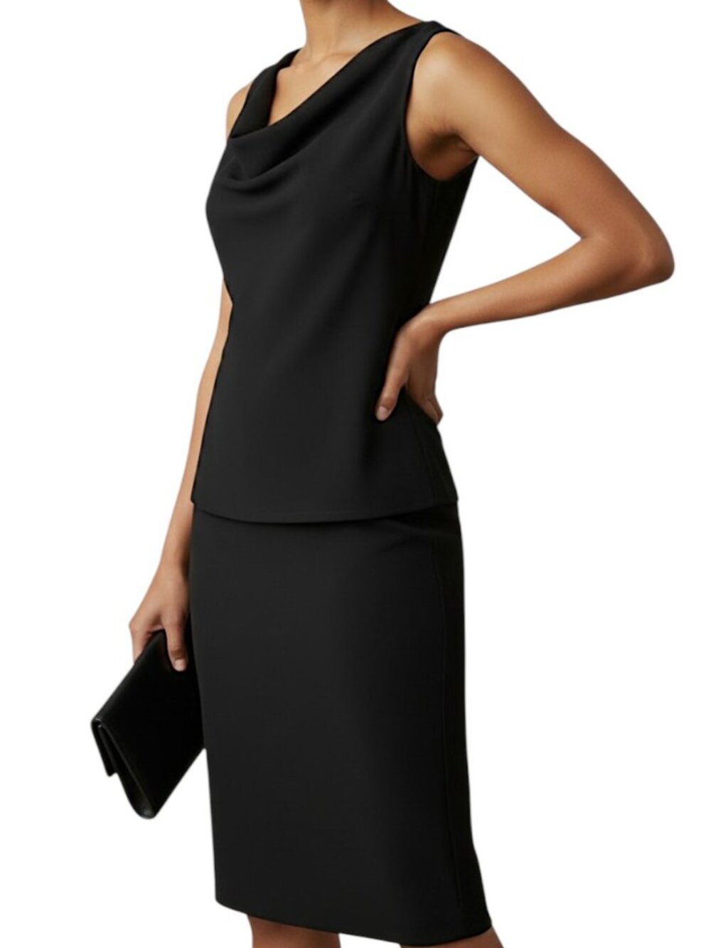 Evan Picone Black Draped Cowl Top and Pencil Skirt Size 6